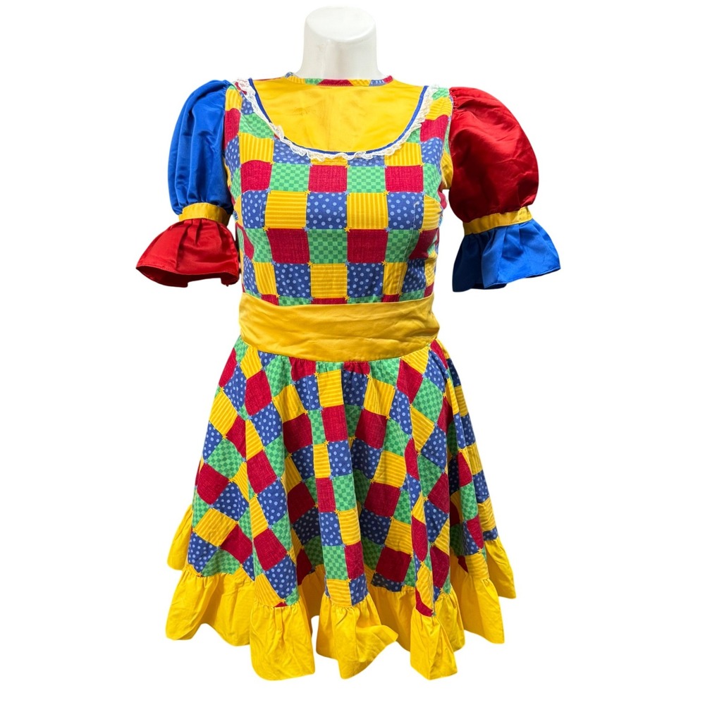 Vintage Handmade Patchwork Clown Costume Dress Medium Halloween Primary Colors
